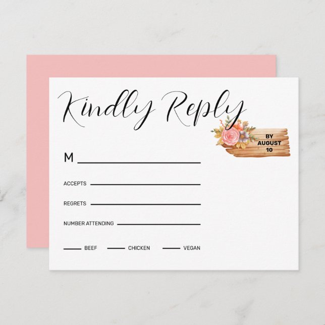 Autumn Flowers & Wood Sign RSVP Card (Front/Back)