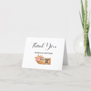 Autumn Flowers & Wood Sign Thank You Card