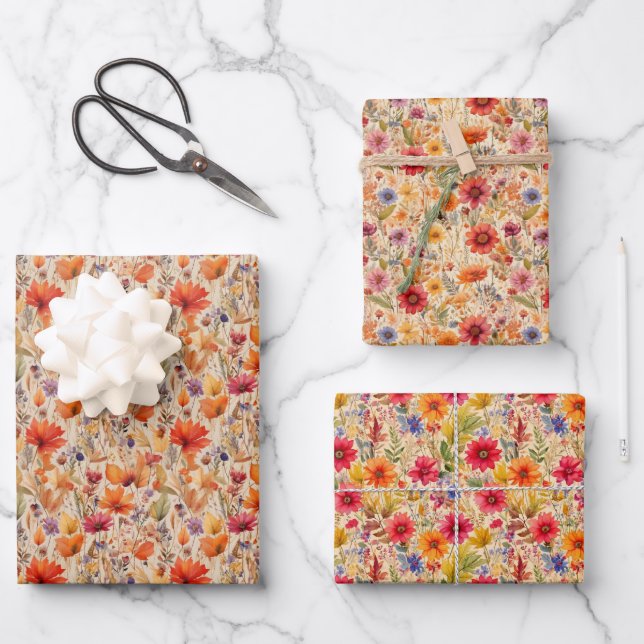 Autumn Flowers Wrapping Paper Sheet (Front)