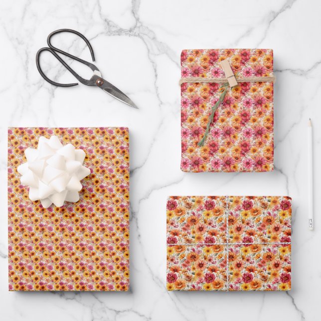 Autumn Flowers Wrapping Paper Sheet (Front)