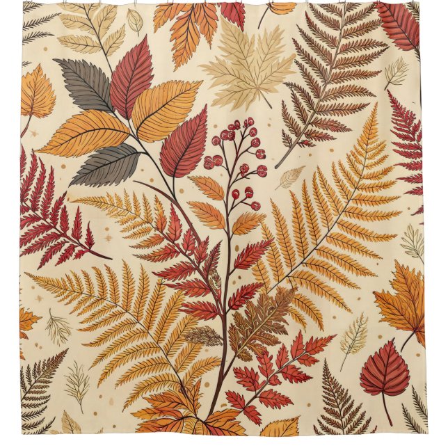 Autumn Foliage and Berries – Warm Earthy Tones Shower Curtain (Front)