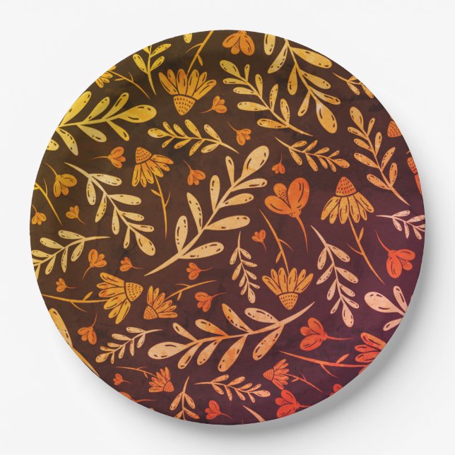 Autumn Foliage and Flowers Paper Plate (Front)