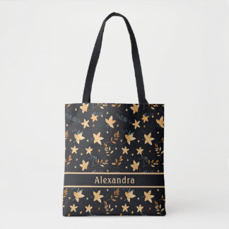 Autumn Foliage Black Pattern Tote Bag