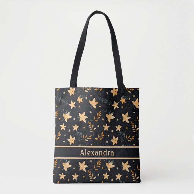 Autumn Foliage Black Pattern Tote Bag (Front)