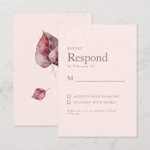 Autumn Foliage Blush Simple Gold Text Wedding RSVP Card
