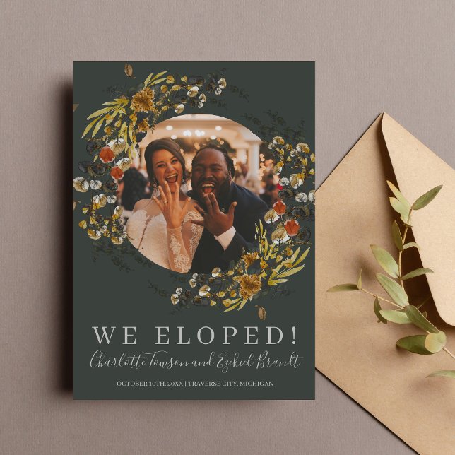 Autumn Foliage Dried Greenery Wreath Elopement Announcement (Creator Uploaded)