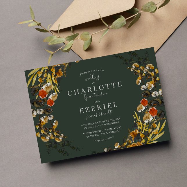 Autumn Foliage Dried Greenery Wreath Wedding Invitation (Creator Uploaded)