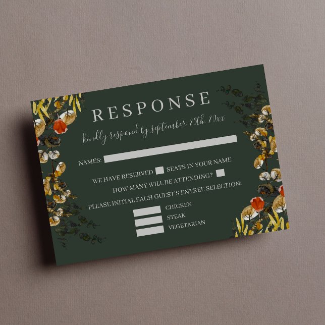 Autumn Foliage Dried Greenery Wreath Wedding RSVP Card (Creator Uploaded)