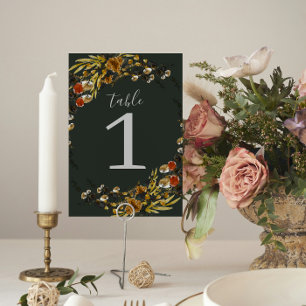 Autumn Foliage Dried Greenery Wreath Wedding Table Number