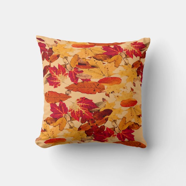 Autumn Foliage in Red Orange Yellow Brown Cushion (Front)