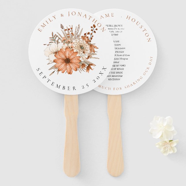 Autumn Foliage Names Wedding program Hand Fan (Front and Back)