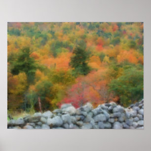 Autumn Foliage Stone Wall Nature Art Poster