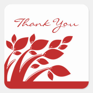 Autumn Foliage Thank You Stickers, Red Square Sticker