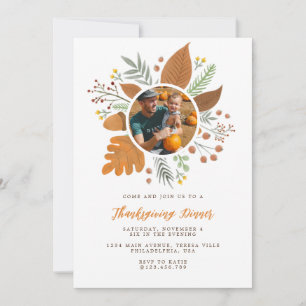 Autumn Foliage Wreath Thanksgiving Dinner Photo Invitation