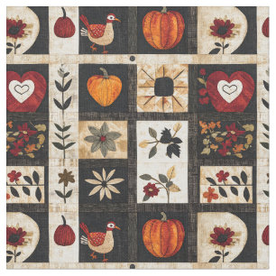Autumn Folk Art Quilt Pattern   Rustic Botanical Fabric