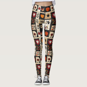 Autumn Folk Art Quilt Pattern   Rustic Botanical Leggings