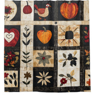Autumn Folk Art Quilt Pattern Rustic Botanical Shower Curtain