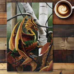 Autumn Forest Amber Dragon Birch Trees Fantasy Jigsaw Puzzle
