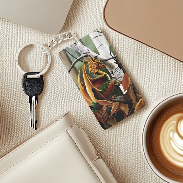 Autumn Forest Amber Dragon Birch Trees Fantasy Key Ring (Creator Uploaded)