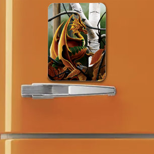 Autumn Forest Amber Dragon Birch Trees Fantasy Magnet