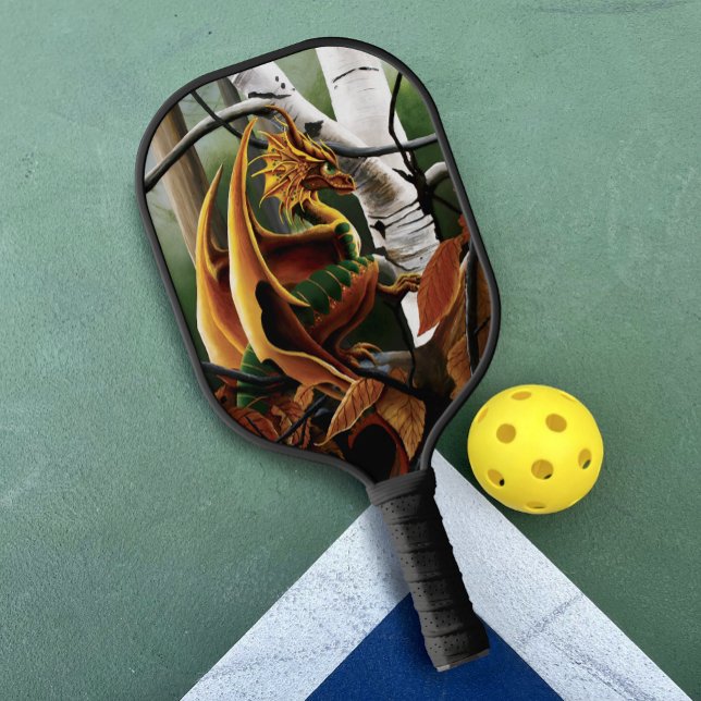 Autumn Forest Amber Dragon Birch Trees Fantasy Pickleball Paddle (Creator Uploaded)
