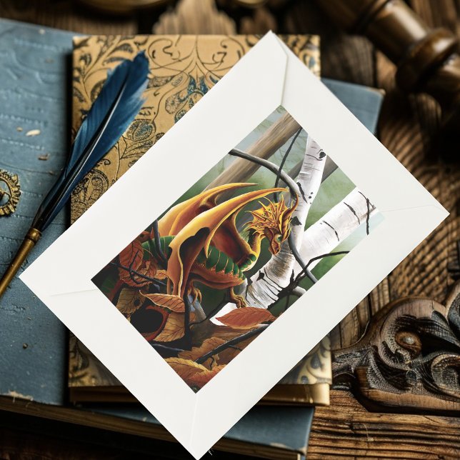 Autumn Forest Amber Dragon Birch Trees Fantasy Rectangular Sticker (Creator Uploaded)