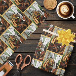 Autumn Forest Amber Dragon Birch Trees Fantasy Wrapping Paper