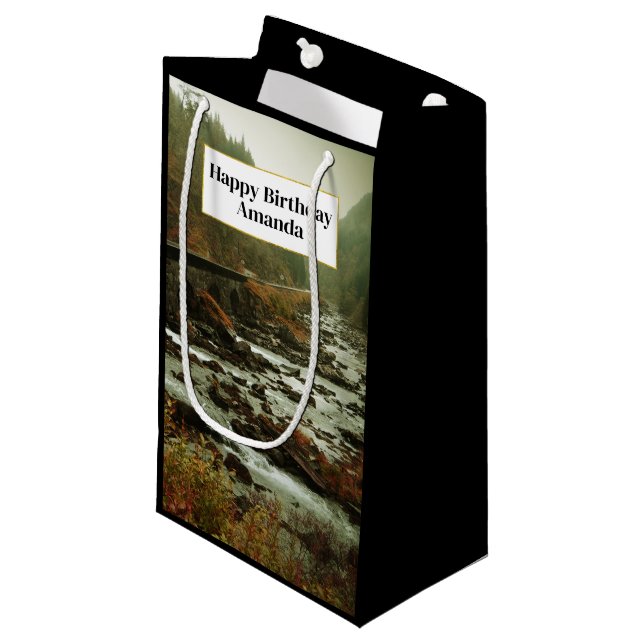 Autumn Forest and River Landscape Birthday Small Gift Bag (Front Angled)
