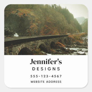 Autumn Forest and River Landscape Business Square Sticker