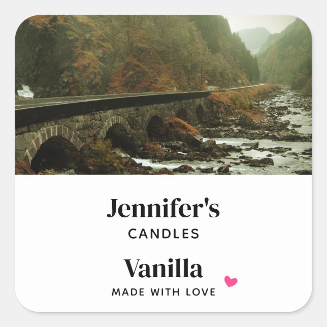 Autumn Forest and River Landscape Candle Craft Square Sticker (Front)