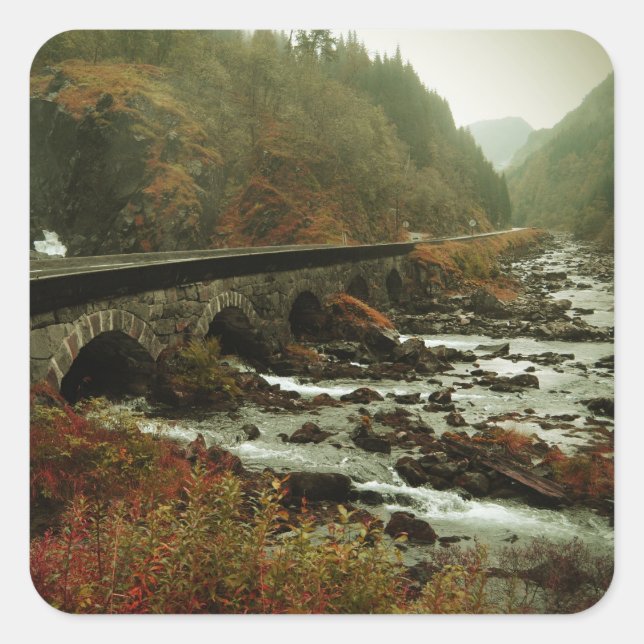 Autumn Forest and River Landscape Square Sticker (Front)