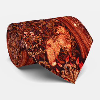 AUTUMN FOREST ANIMALS Hares,Fox,Red Brown Floral Tie