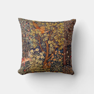 AUTUMN FOREST ANIMALS Hares,Pheasant,Brown Floral Cushion