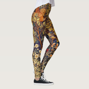 AUTUMN FOREST ANIMALS Hares,Pheasant,Brown Floral Leggings