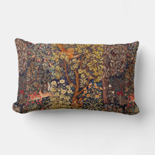 AUTUMN FOREST ANIMALS Hares,Pheasant,Brown Floral Lumbar Cushion