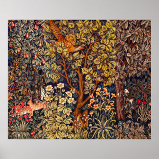 AUTUMN FOREST ANIMALS Hares,Pheasant,Brown Floral Poster