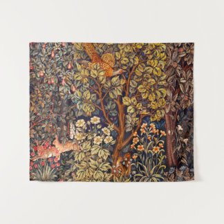 AUTUMN FOREST ANIMALS Hares,Pheasant,Brown Floral Tapestry