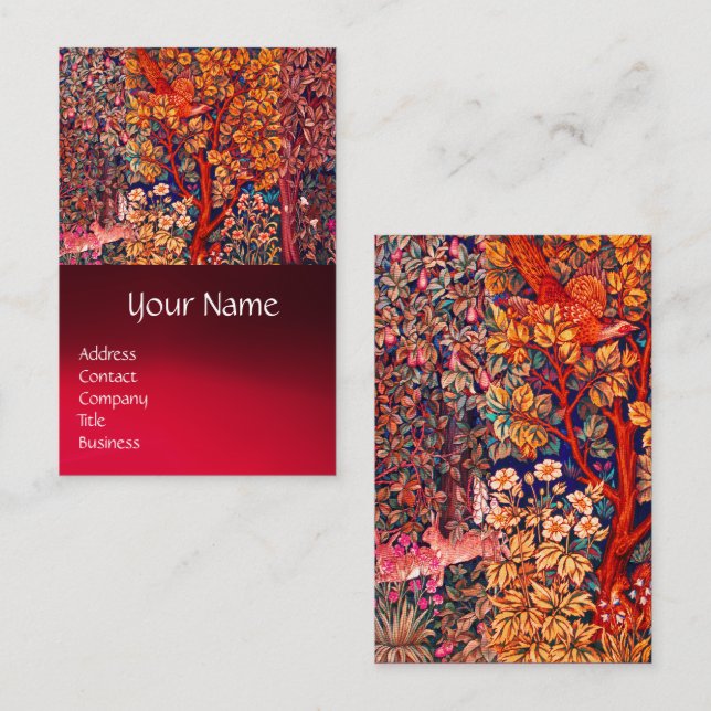 AUTUMN FOREST ANIMALS Hares,Pheasant,Red Floral  Business Card (Front/Back)