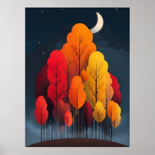 Autumn forest at night poster