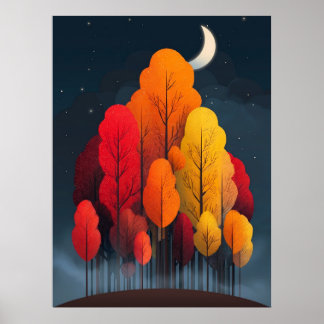 Autumn forest at night poster