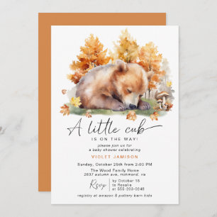 Autumn Forest Bear   Cute Rustic Fall Baby Shower Invitation