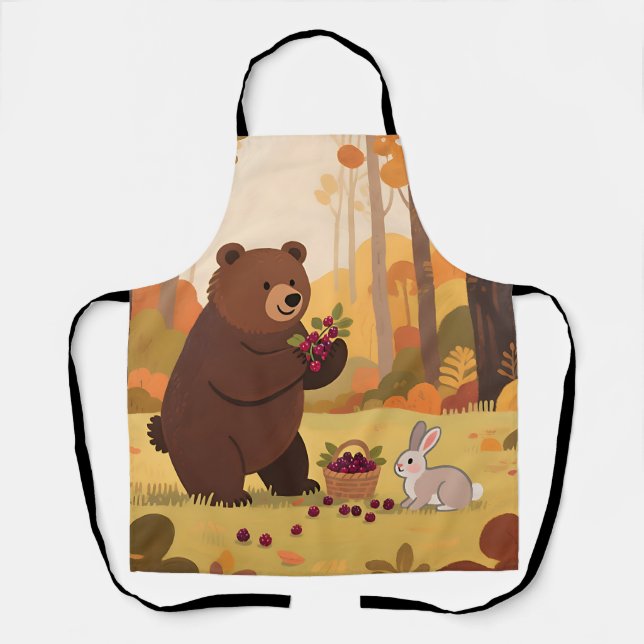 Autumn Forest Bear Rabbit Apron (Front)