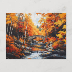 Autumn Forest Bridge Postcard
