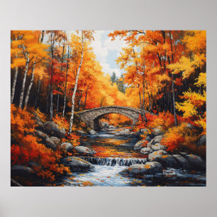 Autumn Forest Bridge Poster
