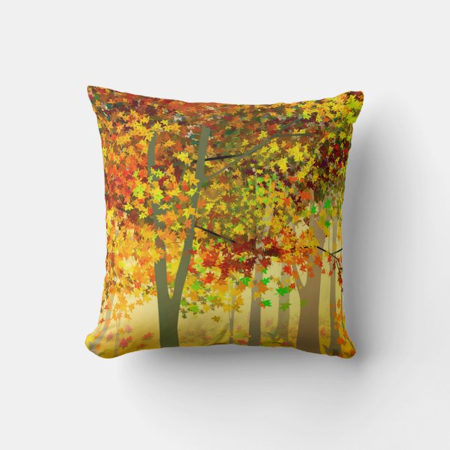 Autumn Forest Colourful Leaves Throw Pillow (Front)