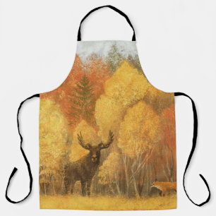 Autumn forest, digital deer and fox. apron