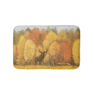 Autumn forest, digital deer and fox. bath mat
