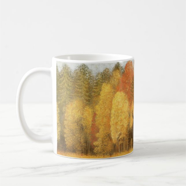 Autumn forest, digital deer and fox. coffee mug (Left)