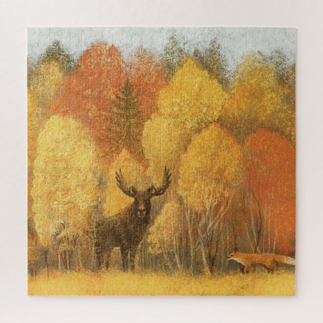 Autumn forest, digital deer and fox. jigsaw puzzle (Vertical)