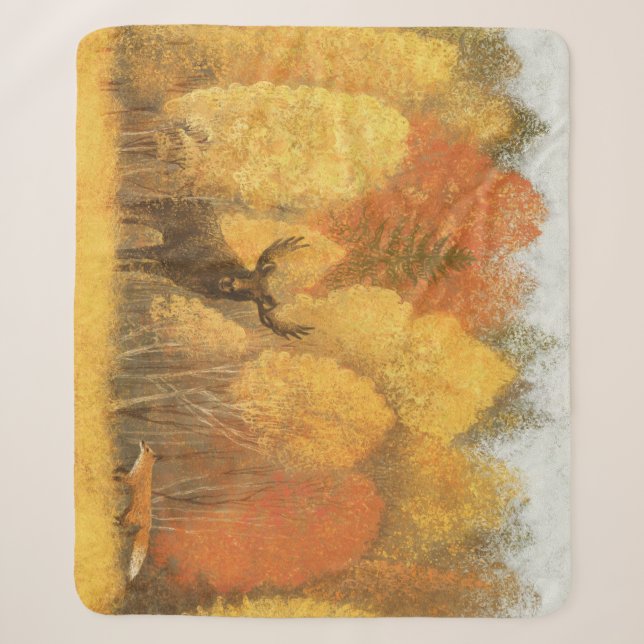 Autumn forest, digital deer and fox. sherpa blanket (Front)